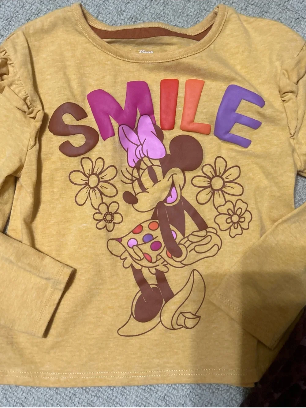 Disney Girls Yellow Minnie 'Smile' Pant Set with Brown Print Pants size 5 T